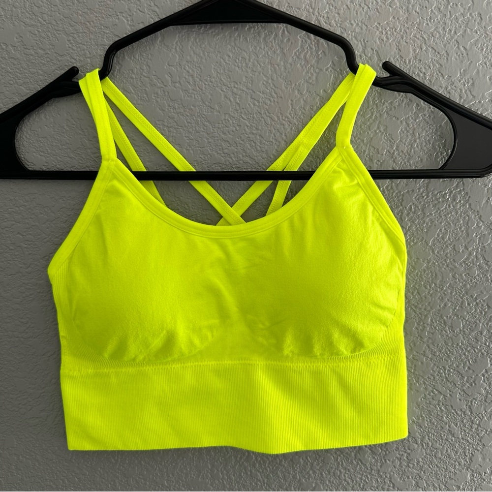 Neon yellow sports bra